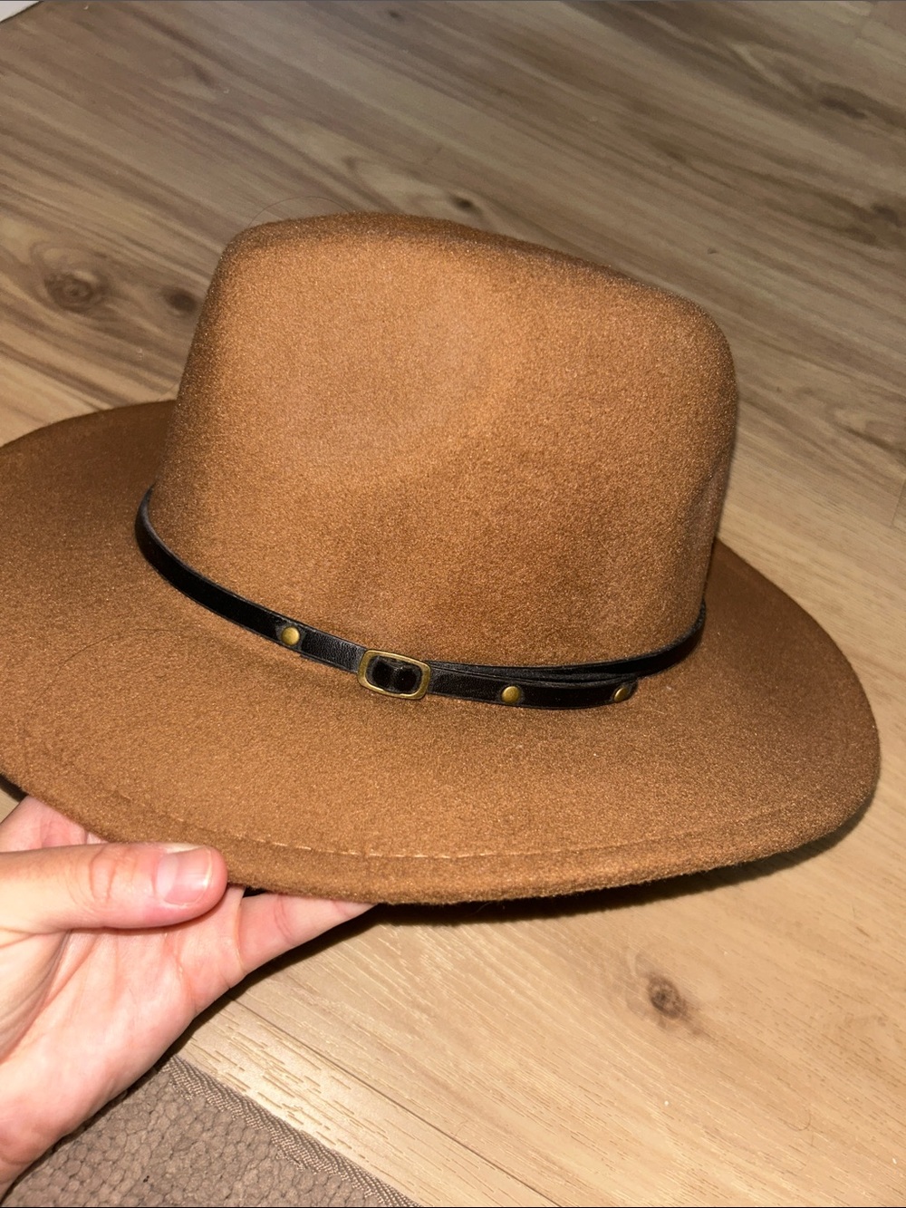 Classic Wide-Brim Felt Fedora - Camel Brown